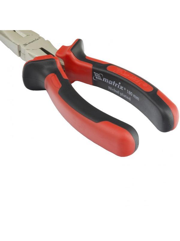Длинногубцы прямые Nickel, 180 мм, никелированные, двухкомпонентные рукоятки Matrix