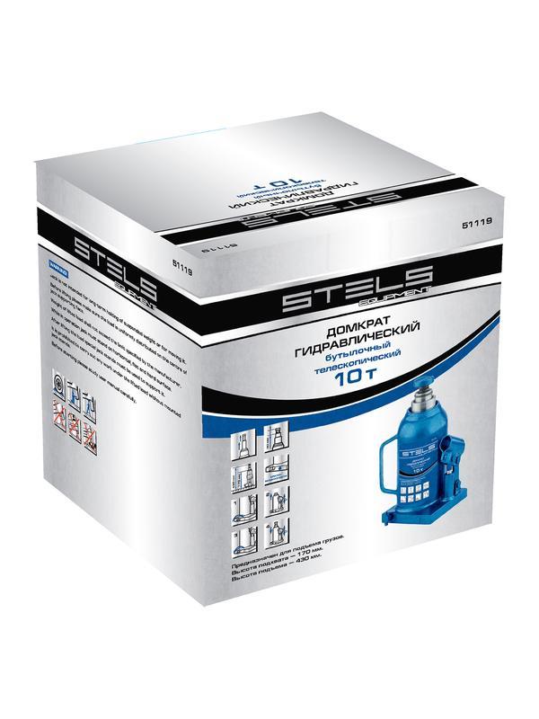 Домкрат гидравлический бутылочный телескопический, 10 т, H подъема 170-430 мм Stels