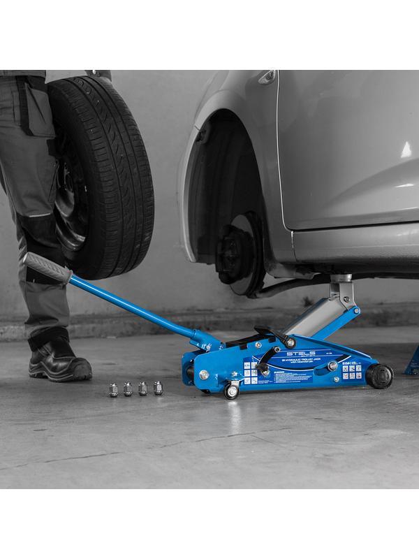 Домкрат гидравлический подкатной 2.5 т, с фиксатором, Safety Pin, 140-385 мм Stels