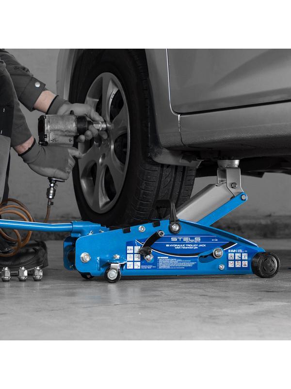 Домкрат гидравлический подкатной 2.5 т, с фиксатором, Safety Pin, 140-385 мм Stels