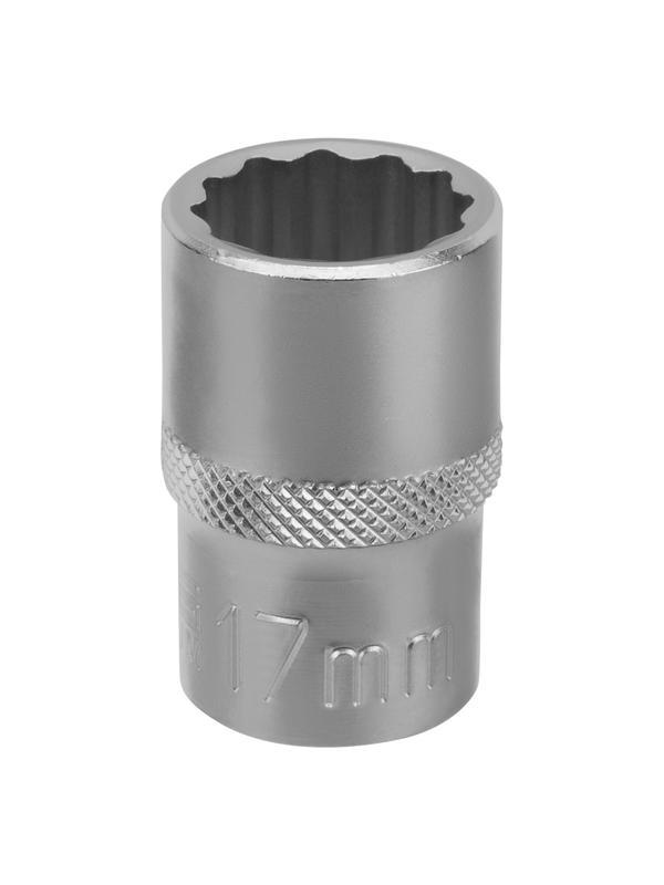 Головка торцевая, 17 мм, двенадцатигранная, CrV, под квадрат 1/2, хромированная Stels