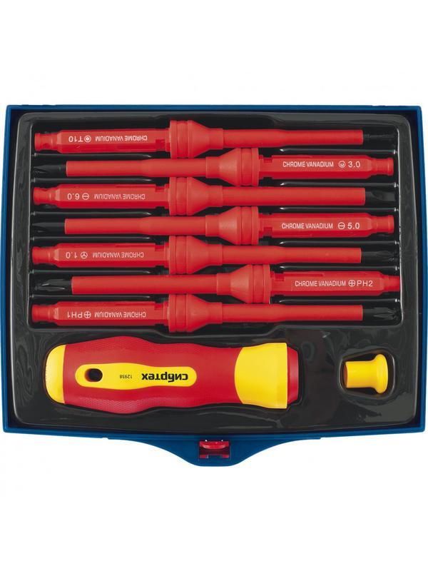 Отвертка со сменными жалами, диэлектрическая до 1000 В, 9 предметов, CrV Сибртех