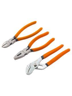 Набор губцевого инструмента №2, 3 предмета: плоскогубцы, бокорезы, клещи переставные Sparta