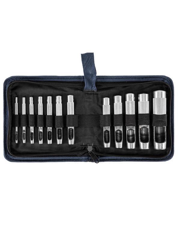 Набор пробойников для кожи 3 4 5 6 7 8 9 10 12 14 16 19 мм, 12 шт, чехол Сибртех