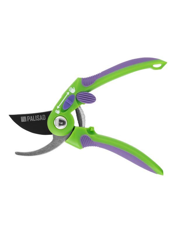Секатор прямого реза, 215 мм, регулировка захвата, двухкомпонентные рукоятки, Palisad