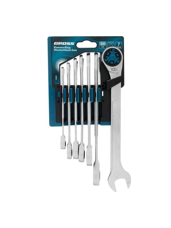 Набор ключей комбинированных трещоточных, количество зубьев 100, СRV, 7 шт, 8-19 мм Gross