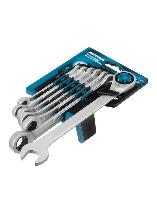 Набор ключей комбинированных трещоточных, количество зубьев 100, СRV, 7 шт, 8-19 мм Gross
