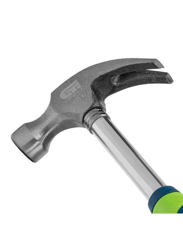 Молоток-гвоздодер, металлическая трубчатая обрезиненная рукоятка, вес 450 г, боек 27 мм Сибртех