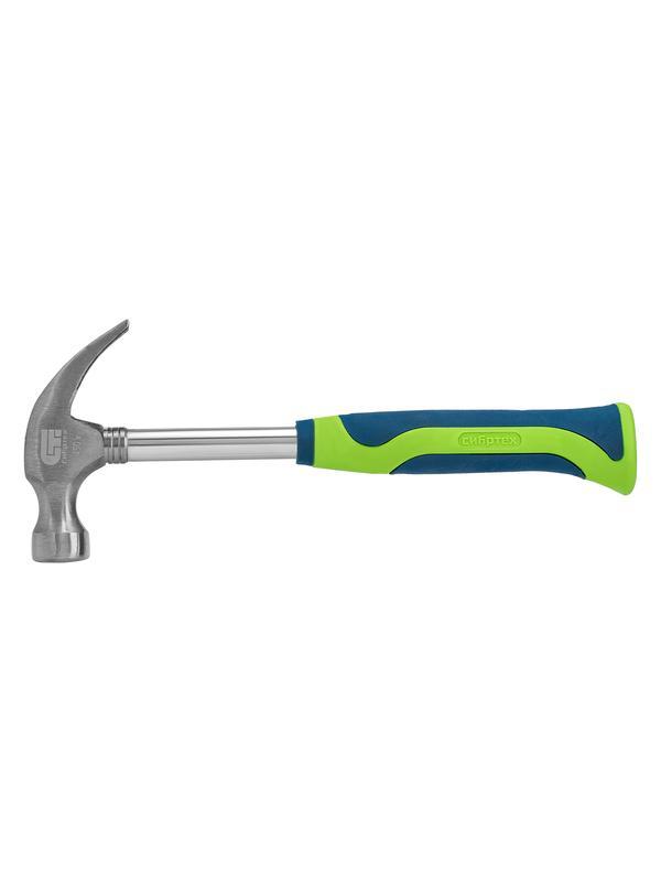 Молоток-гвоздодер, металлическая трубчатая обрезиненная рукоятка, вес 450 г, боек 27 мм Сибртех