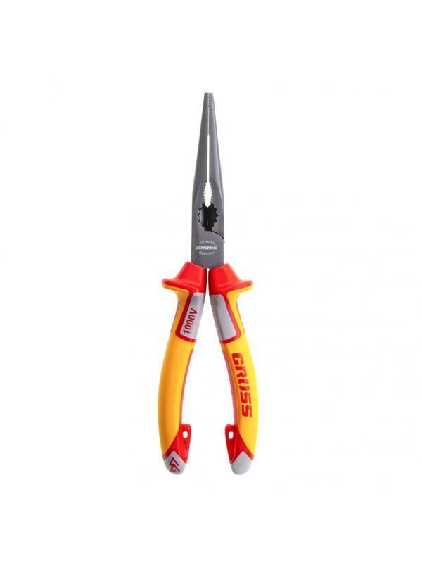 Длинногубцы прямые, диэлектрические рукоятки до 1000 В, трехкомпонентные рукоятки, 205 мм Gross