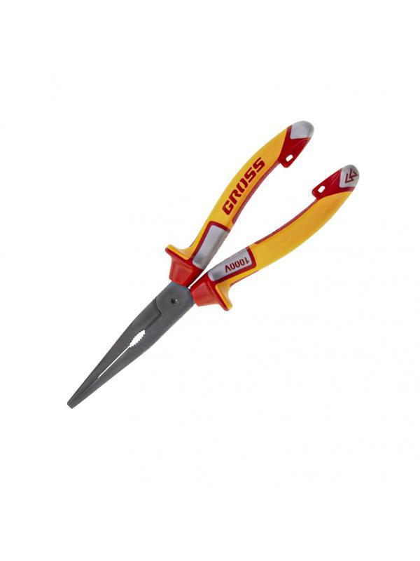 Длинногубцы прямые, диэлектрические рукоятки до 1000 В, трехкомпонентные рукоятки, 205 мм Gross