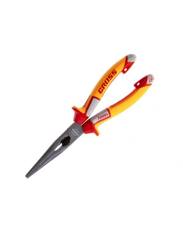 Длинногубцы прямые, диэлектрические рукоятки до 1000 В, трехкомпонентные рукоятки, 205 мм Gross