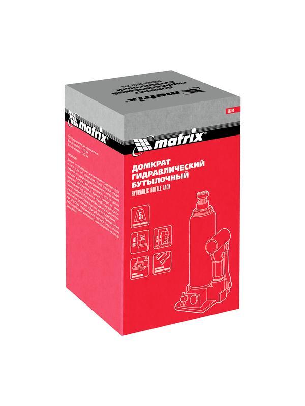 Домкрат гидравлический бутылочный, 5 т, h подъема 197-382 мм Matrix