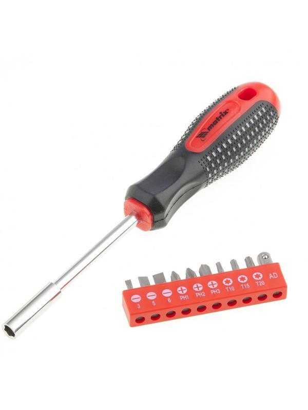 Отвертка с набором бит, 11 шт, Fusion, CrV, трехкомпонентная рукоятка 