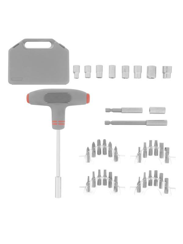 Отвертка с Т-образной эргономичной ручкой и набором насадок, 36 шт, CrV, пластиковый бокс Matrix