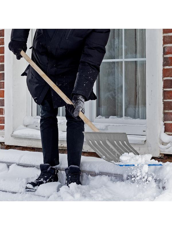 Лопата для уборки снега стальная оцинкованная, 430 х 370 х 1350 мм, деревянный черенок, Россия, Сибртех