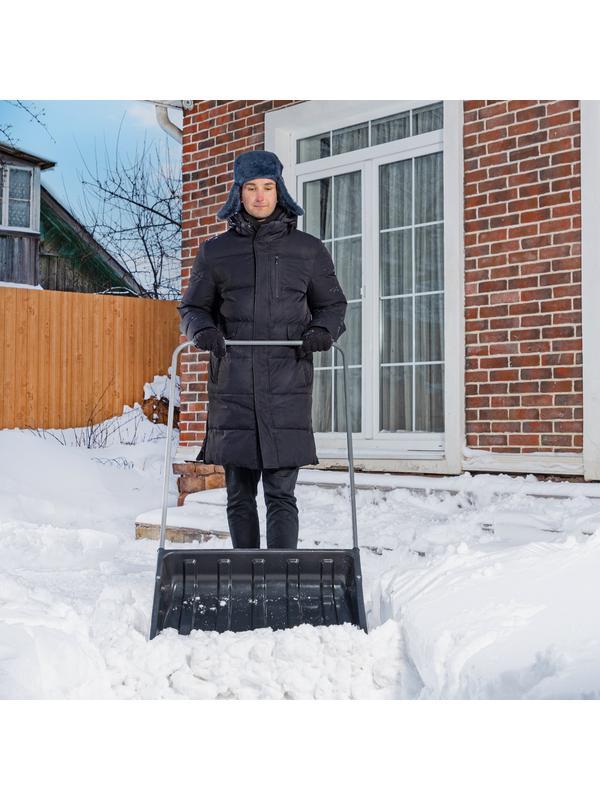 Движок для уборки снега пластиковый, 695 х 540 х 1460 мм, стальная рукоятка, Россия Сибртех