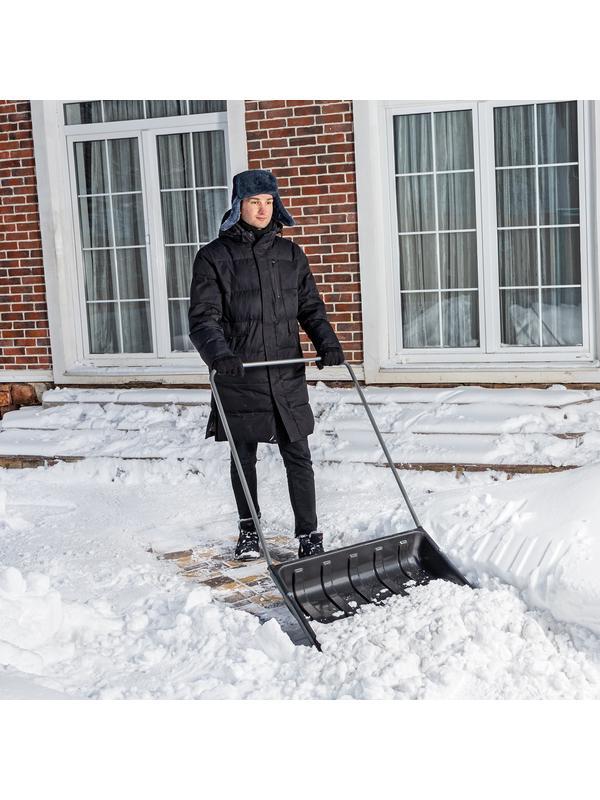 Движок для уборки снега пластиковый, 695 х 540 х 1460 мм, стальная рукоятка, Россия Сибртех