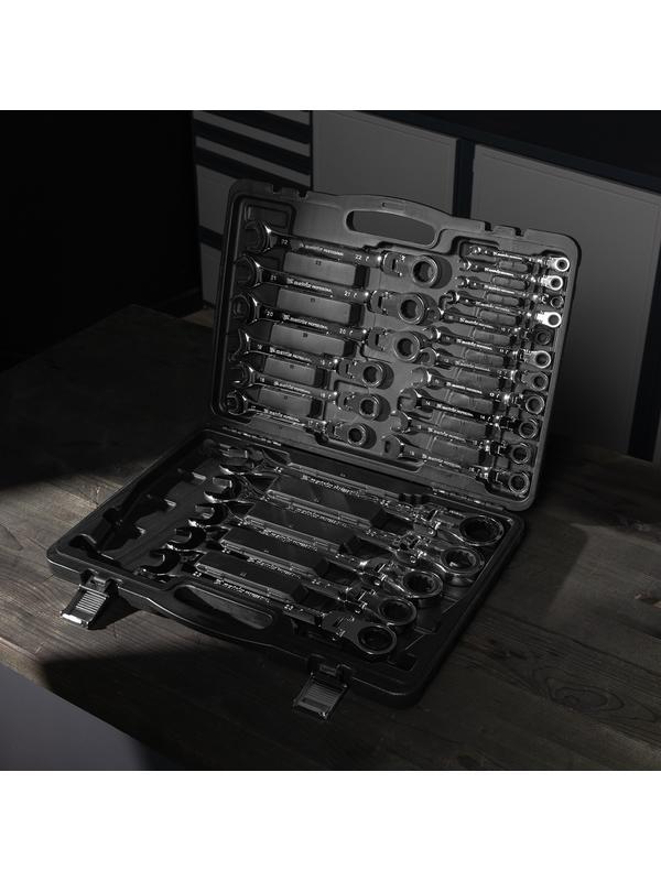 Набор ключей комбинированных, трещоточных шарнирных 22 шт. Matrix