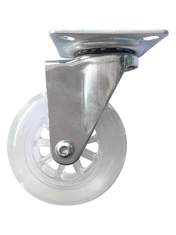 Колесо ПУ прозрачное поворотное d-75 мм, крепление платформенное Сибртех
