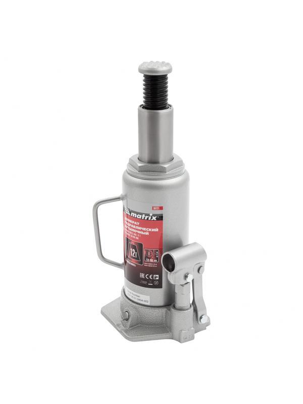 Домкрат гидравлический бутылочный, 12 т, высота подъема 230-465 мм Matrix