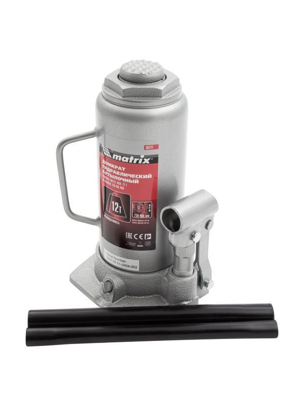 Домкрат гидравлический бутылочный, 12 т, высота подъема 230-465 мм Matrix