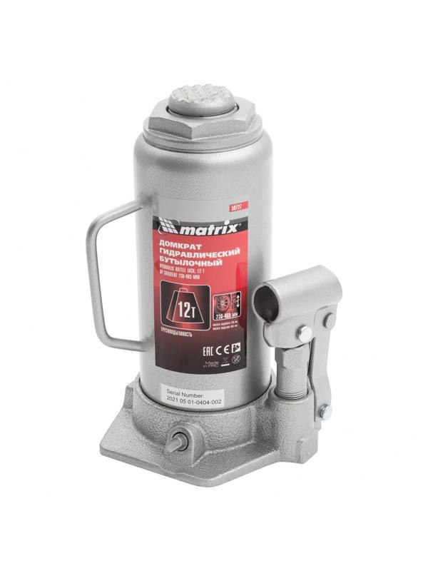 Домкрат гидравлический бутылочный, 12 т, высота подъема 230-465 мм Matrix