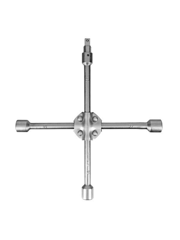 Ключ-крест баллонный, 17 х 19 х 21 х 22 мм, под квадрат 1/2, усиленный, с переходником на 1/2 Stels