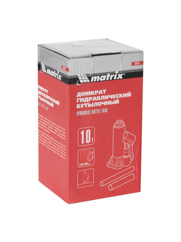 Домкрат гидравлический бутылочный, 10 т, высота подъема 230-460 мм Matrix