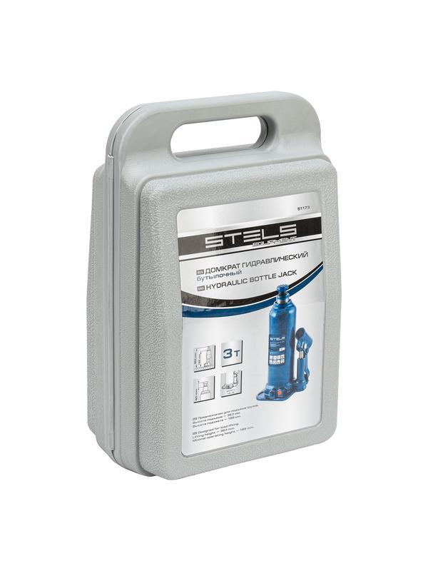 Домкрат гидравлический бутылочный, 3 т, h подъема 188-363 мм, в пластиковом кейсе Stels
