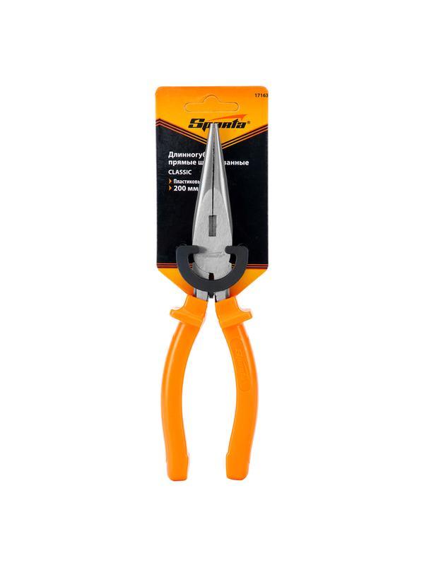 Длинногубцы прямые Classic, 200 мм, шлифованные, пластмассовые рукоятки Sparta