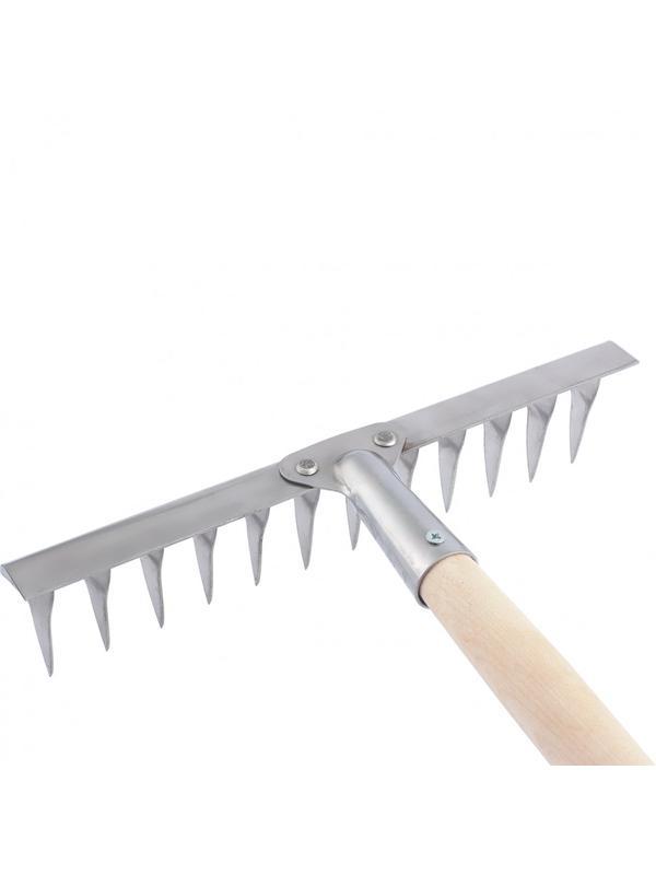 Грабли, нержавеющая сталь, 340 х 1300 мм, 14 витых зубьев, деревянный черенок, Россия, Сибртех