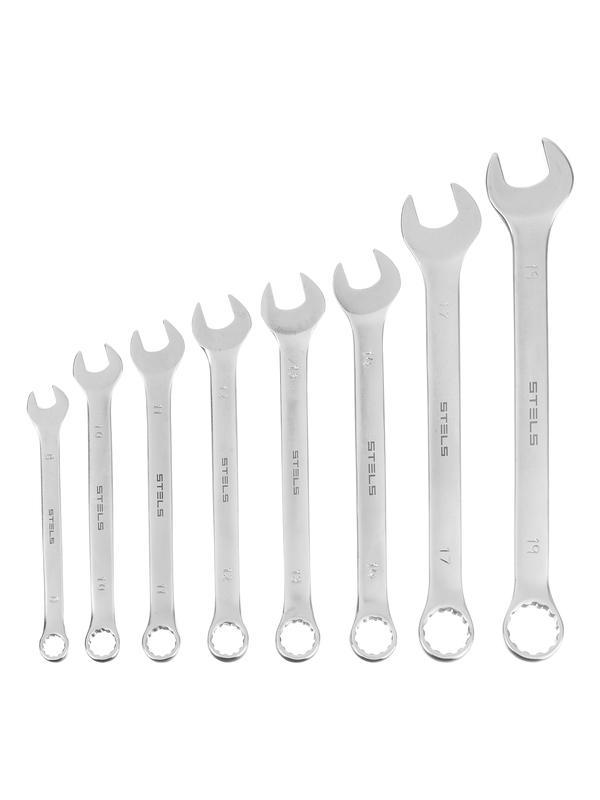 Набор ключей комбинированных, 8-19 мм, 8 шт, CrV, матовый хром Stels