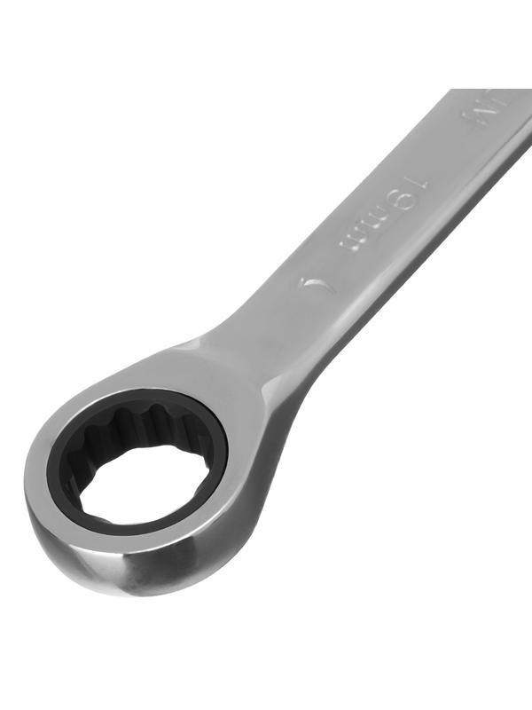 Ключ комбинированный трещоточный, 19 мм, CrV, зеркальный хром Matrix Professional