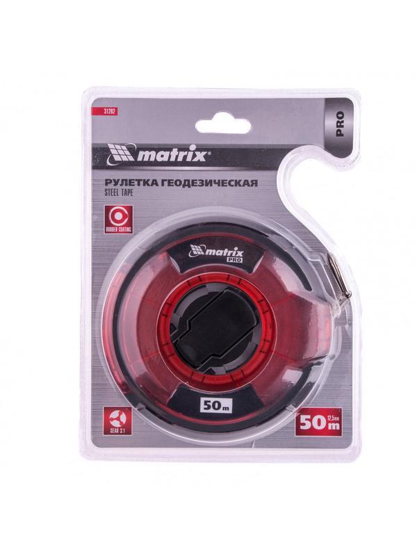 Рулетка геодезическая 50 м х 12,5 мм, закрытый корпус, стальная лента, односторонняя шкала, Pro Matrix