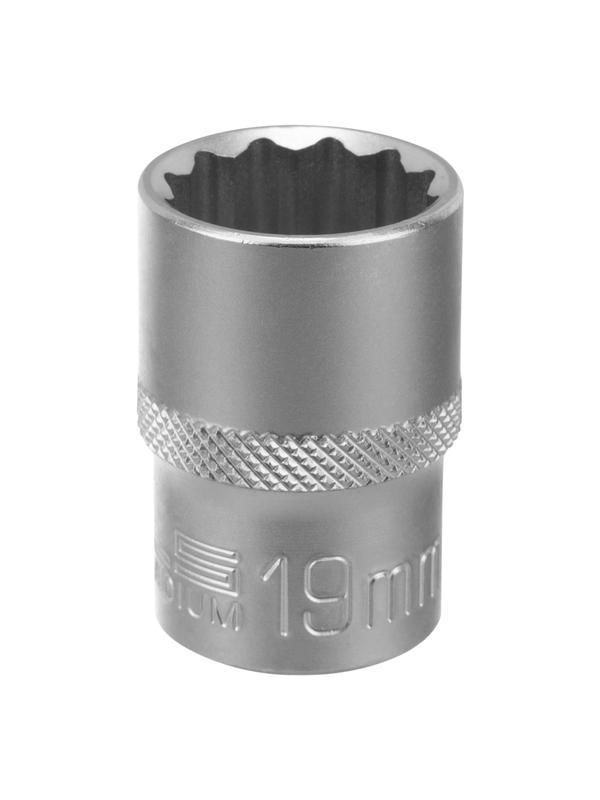 Головка торцевая, 19 мм, двенадцатигранная, CrV, под квадрат 1/2, хромированная Stels