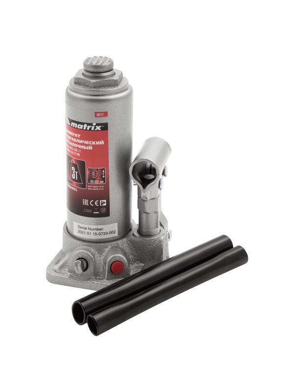 Домкрат гидравлический бутылочный, 3 т, высота подъема 194-372 мм Matrix