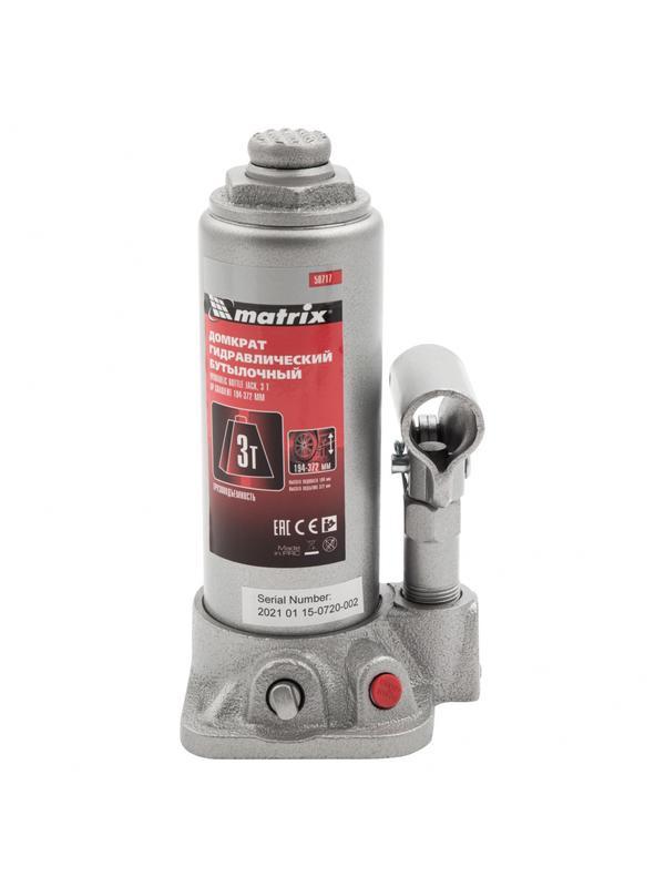 Домкрат гидравлический бутылочный, 3 т, высота подъема 194-372 мм Matrix