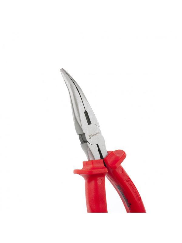 Длинногубцы изогнутые Econom, 180 мм, шлифованные, пластмассовые рукоятки Matrix