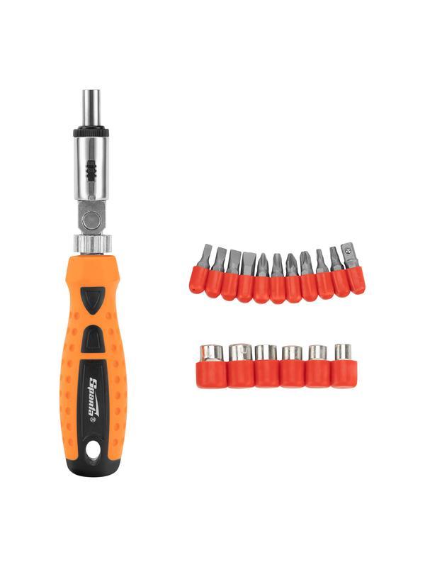 Отвертка реверсивная с шарниром, биты, торцевые головки, 18 шт, Sparta