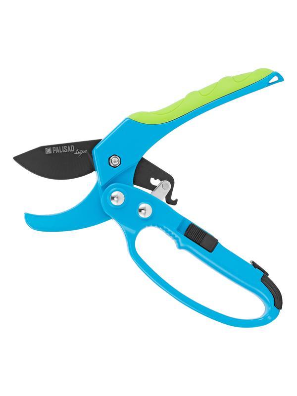 Секатор прямого реза, 200 мм, храповой механизм, металлические обaрезиненные рукоятки, Luxe, Palisd