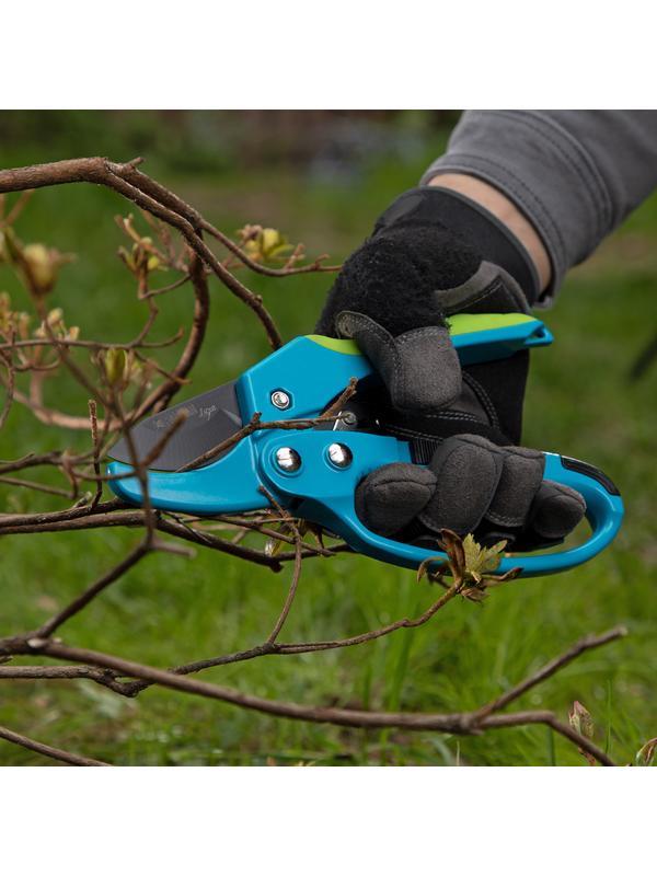 Секатор прямого реза, 200 мм, храповой механизм, металлические обaрезиненные рукоятки, Luxe, Palisd