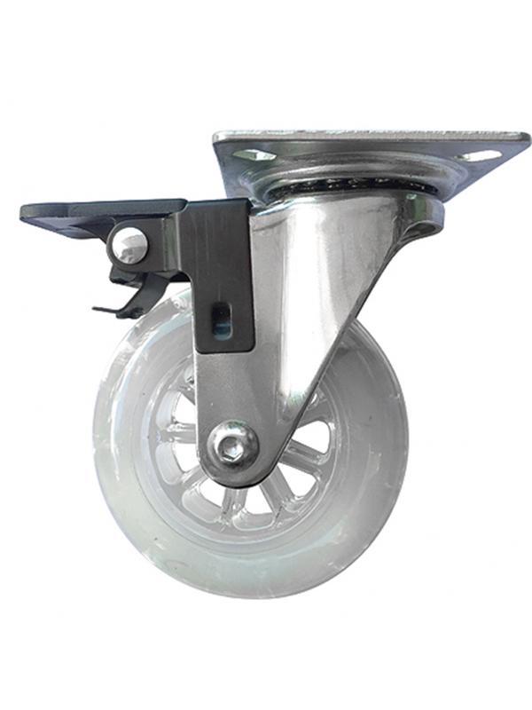 Колесо ПУ прозрачное поворотное с тормозом d-75 мм, крепление платформенное Сибртех