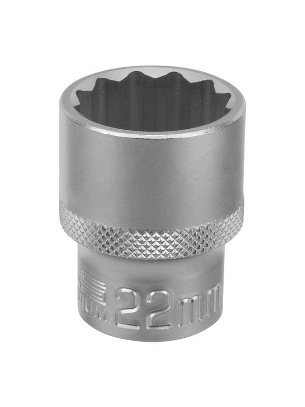 Головка торцевая, 22 мм, двенадцатигранная, CrV, под квадрат 1/2, хромированная Stels