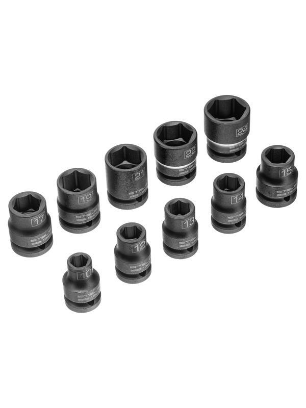 Набор шестигранных ударных торцевых головок, 1/2, 10-24 мм, 10 шт, Stels