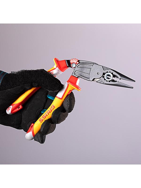 Длинногубцы с изогнутой головой, комбинированные, диэлектрические рукоятки до 1000 В, 200 мм Gross