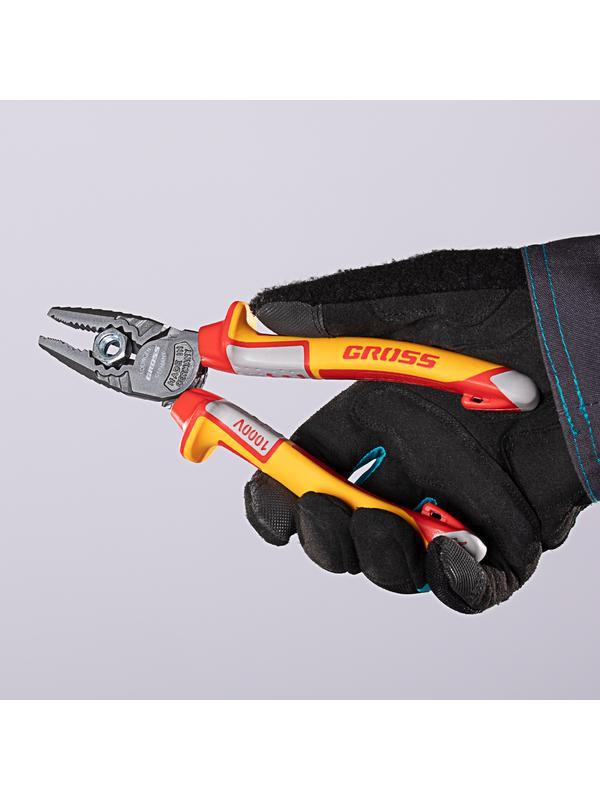 Плоскогубцы комбинированные, диэлектрические трехкомпонентные рукоятки до 1000 В, 180 мм Gross