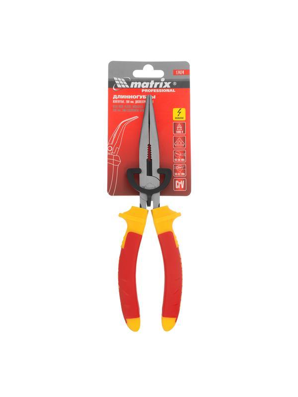 Длинногубцы изогнутые Insulated, 200 мм, двухкомпонентные рукоятки Matrix Professional