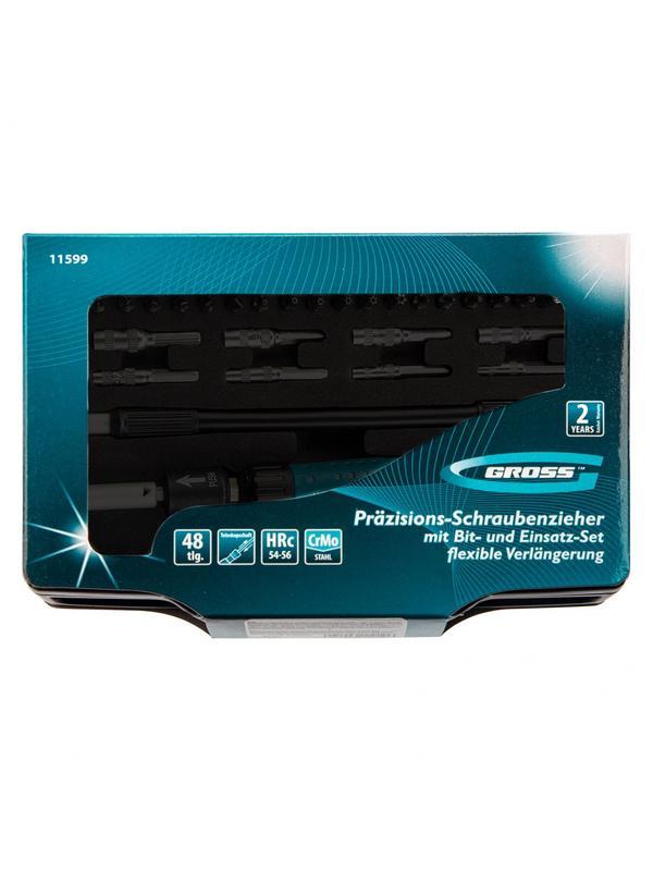Отвертка с набором бит и торцевых головок для точных работ, гибкий привод, 48 шт, CrMo Gross