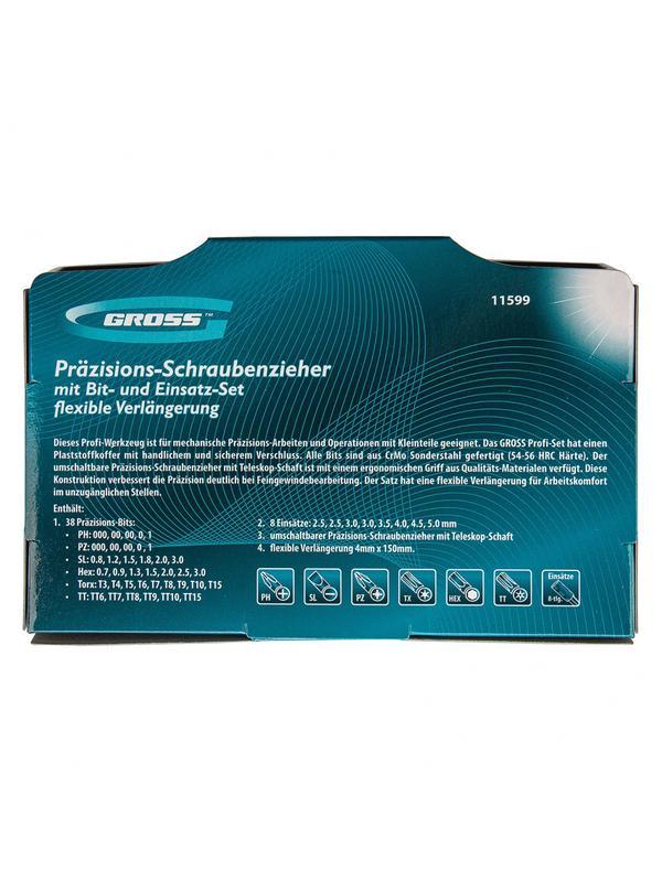 Отвертка с набором бит и торцевых головок для точных работ, гибкий привод, 48 шт, CrMo Gross